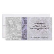 grey and purple damask photo card