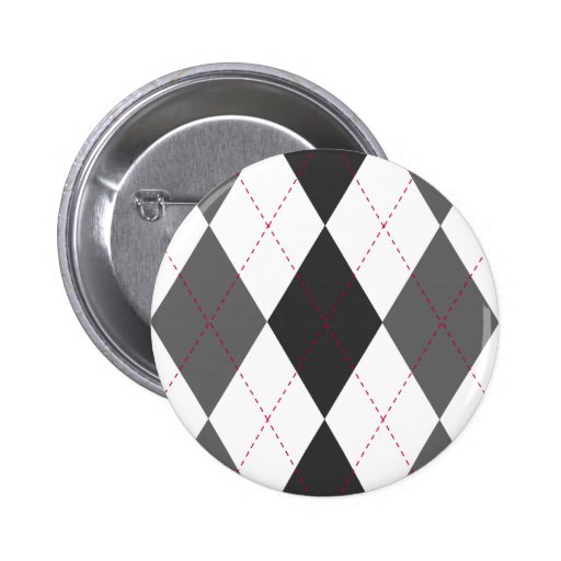 Grey and Red Argyle Button
