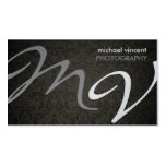 Grey and Silver monogram with black damask Business Cards