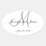 Grey and White Monogram Oval Wedding Labels Sticker