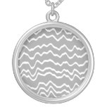 Grey and White Wave Pattern. Personalized Necklace