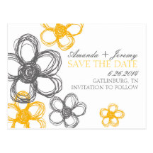 Grey and Yellow Wildflowers Save The Date Postcards