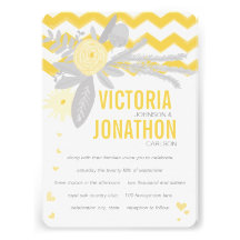 Grey and Yellow Zig Zag Typography Wedding Custom Invites