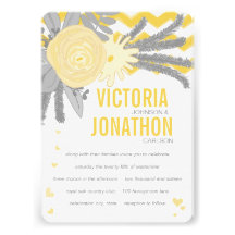 Grey and Yellow Zig Zag Typography Wedding Personalized Announcements
