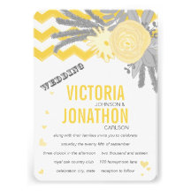 Grey and Yellow Zig Zag Typography Wedding Personalized Announcement