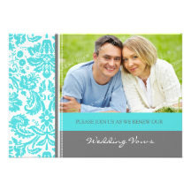 Grey Aqua Photo Wedding Vow Renewal Invitation