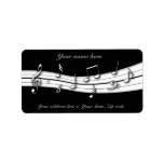 Grey black and white musical notes score address label