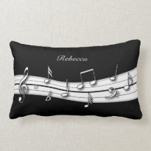 Grey black and white musical notes score pillow