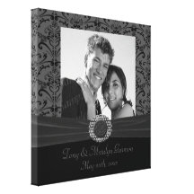 Grey & Black Baroque Jewel Add A Photo Frame Up Stretched Canvas Print