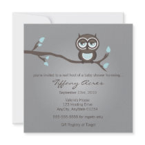 Grey, Blue and Brown Owl Invitation