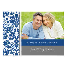 Grey Blue Photo Wedding Vow Renewal Invitation