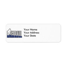 grey blue white baseball text and player silhouett custom return address label