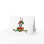 Grey Bunny Red Green Christmas Ornament Hoppy Holi cards