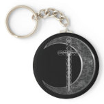 Grey Celtic Sword and Moon Key Chain