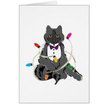 Grey Christmas Cat Greeting Cards