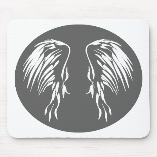 Grey circle with Angel wings, I believe in Angels Mousepads