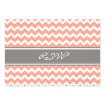 Grey Coral Chevron RSVP Wedding Card Invite