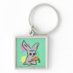 grey cute bunny with carrot keychain keychains