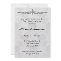 Grey Damask Religious Invitation