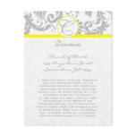 Grey Damask Swirl Yellow Wedding Direction Cards invitations