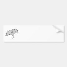 Grey Elephant Face. Cartoon. Bumper Stickers