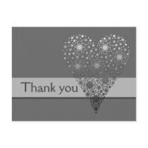 Grey Flower Heart Thank you card postcards