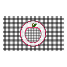 Grey Gingham Apple Fashion Teacher Business Card