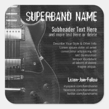 Grey Guitar Band Musician Square Promo Sticker