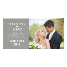 Grey Heart Wedding Photo Thank You Cards Photo Greeting Card