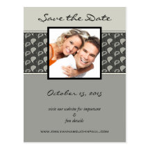 Grey Ivory Black Paisley Save The Date Your Photos Post Cards