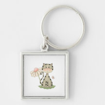 Grey Kitty w/ Flower Key Chain