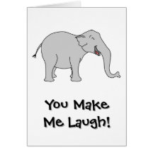 Grey Laughing Elephant. Cartoon. Cards