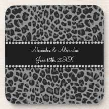 Grey leopard print wedding favors drink coaster