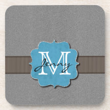 Grey Monogrammed Beverage Coaster