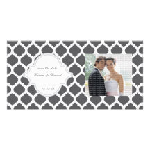 Grey Moroccan Pattern Save the Date Photo Cards