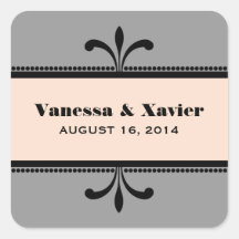 Grey/Peach Fancy Art Deco Wedding Stickers