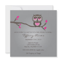 Grey, Pink and Brown Owl Invitation