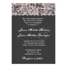 Grey Pink Black Vintage Damask Wedding Template Announcements