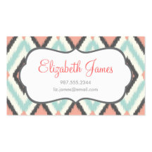 Grey Pink & Mint Tribal Ikat Chevron Business Card Template