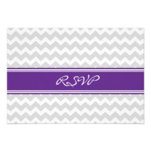 Grey Plum Chevron RSVP Wedding Card Personalized Invites