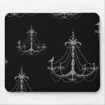 grey silver chandelier damask on black mousepad