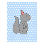Grey Squirrel on Blue Polka Dot Pattern Post Card