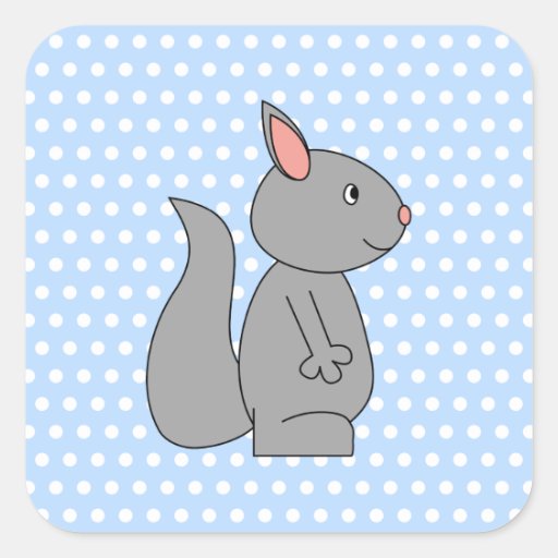 Grey Squirrel on Blue Polka Dot Pattern Sticker