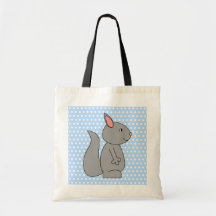Grey Squirrel on Blue Polka Dot Pattern Tote Bags