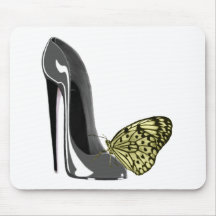 Grey Stiletto Shoe and Yellow Butterfly Gifts Mouse Pads