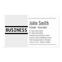 Grey Stripes Piano Teacher Business Card