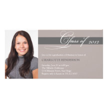 Grey taupe script class of graduation announcement custom photo card