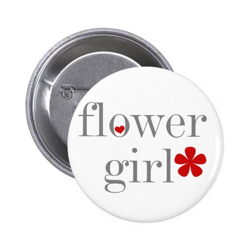 Grey Text Flower Girl Pinback Button