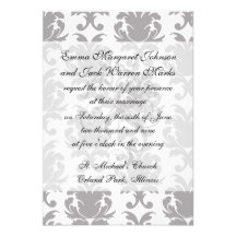 grey white baroque damask announcement
