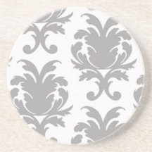 grey white baroque damask beverage coasters